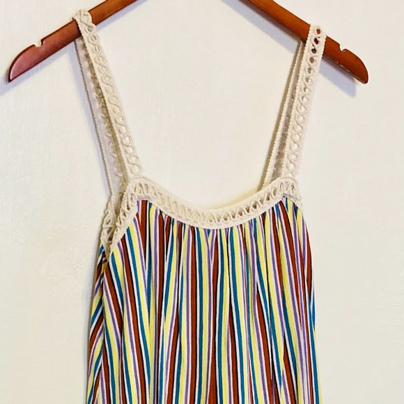 Forever 21 Muted Carnival Vertical Striped Maxi Dress Crochet Straps Size Medium - Picture 3 of 5